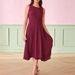 AND Women Round Neck Fit & Flare Midi Dress-image-98