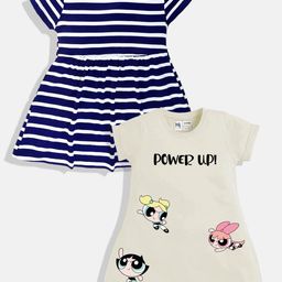 YK X Minute Mirth Pack Of 2 Print & Striped A-Line Dress-image-32