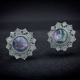 19TH JULY JEWELS German Silver-Plated Artificial Stones Studded Oxidised Circular Studs-49