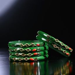 SOMIL Women Pack Of 2 Green And Pink Glass Ethnic Handcrafted Traditional Bangle-picture-21