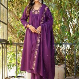 KALINI Women Purple Viscose Rayon Kurta With Trousers & Dupatta-picture-50