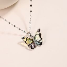 Estailo fashion Women Silver-Plated Stones-Studded Butterfly Shaped Pendant With Chain-image-90