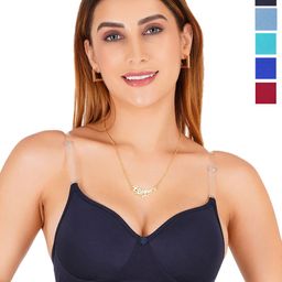 Liigne Pack Of 5 Medium Coverage Lightly Padded T-shirt Bra with Transparent Strap-picture-5