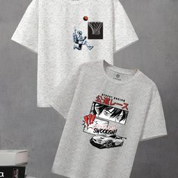CODEZ Boys Pack of 2 Graphic Printed Round Neck Cotton T-shirts-50