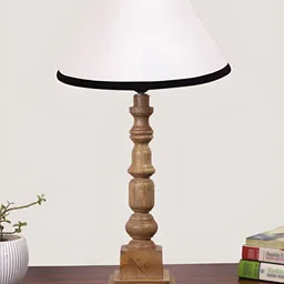Devansh White Frusturical Shaped Wooden Table Lamp-42