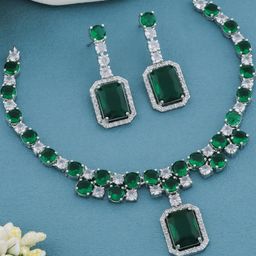 TIYARA Women Silver & Green Stoned Jewellery Set-image-102