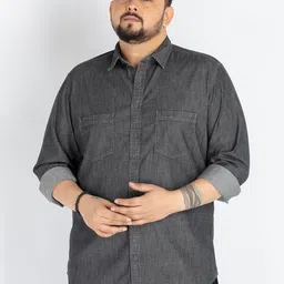 UNSIZED Men Plus Size Comfort Oversized Fit Spread Collar Solid Cotton Casual Shirt-image-24