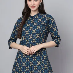 BAESD Floral Print Mandarin Collar Roll-Up Sleeves Ethnic Cotton Top-picture-20