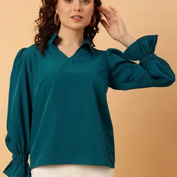 NEESH Women Solid Shirt Collar Shirt Style Top-image-133