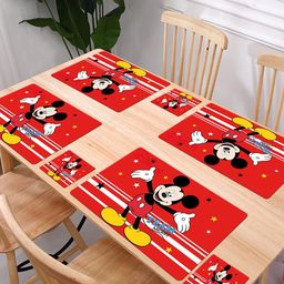 Kuber Industries 12-Pcs Red Micky Mouse Printed Rectangle Table Placemats With Coasters image 4