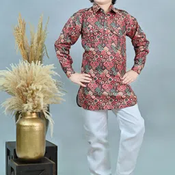 ahhaaaa Boys Floral Printed Regular Thread Work Kurta with Pyjamas-18