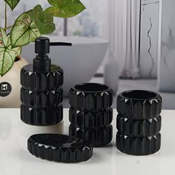 Kookee Black 4 piece Abstract Ceramic Bath Accessories Set-46