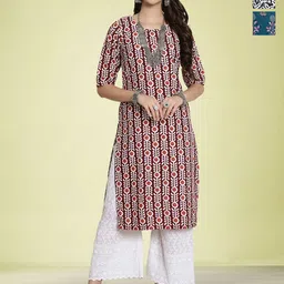 Moda Rapido Selection Of 3 Geometric Printed Round Neck Straight Kurtas-image-47