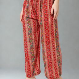 Mytrendzs Women Red & Multicolour Ethnic Printed Rayon Palazzo-image-5