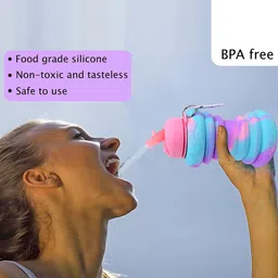Kuber Industries Pink Pack of 6 Printed Collapsible Water Bottles With Flip Cap-600ml Each image 4