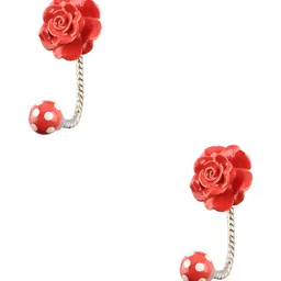 IndianShelf Red & White 2 Pieces Ceramic Flower Key Holder Hooks-16