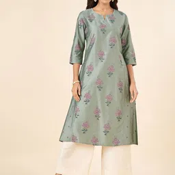 RANGMANCH BY PANTALOONS Floral Printed Notched Round Neck A-Line Kurta-29