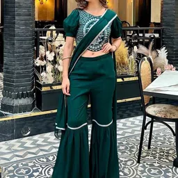 MAHALASA Ethnic Motifs Embroidered Pure Georgette Ready To Wear Sharara-picture-10