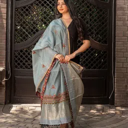craftroots Floral Embroidered Aari Work Chanderi Dupatta-picture-49