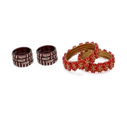 SOMIL Set Of 10 Red and Maroon Glass Artificial Stones Bangles-image-36