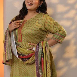 EXTRA LOVE BY LIBAS Floral Printed Round Neck Straight Kurta With Trousers & Dupatta-picture-10
