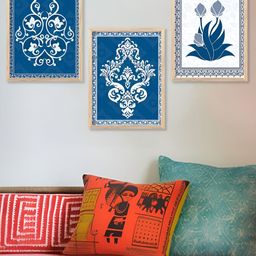 Kotart Blue & White 3 Pieces Floral And Botanical Wooden Wall Arts-picture-30