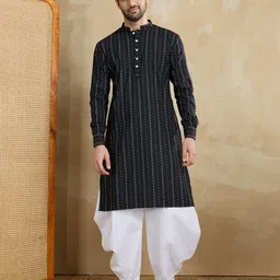 Inddus Men Striped Mandarin Collar Kurta-image-29