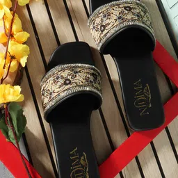 Nidima Women Embroidered Open Toe Flats-15