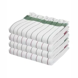 The Bath Community White & Green 4 Pieces Striped Cotton 225 GSM Bath Towels-2