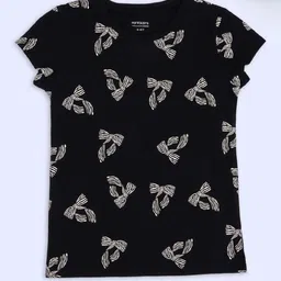 Pantaloons Junior Girls Bow Print Printed Round Neck Pure Cotton T-shirt-picture-45