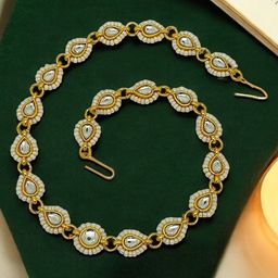 FEMMIBELLA Gold-Plated Kundan Studded Matha Patti Head Jewellery-12