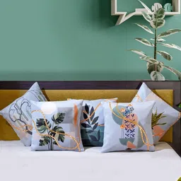 Mid July Home Blue & Yellow Set of 5 Abstract Velvet Square Cushion Covers-11