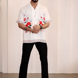 Eszett Men Floral Printed Cuban Collar Casual Shirt-image-33