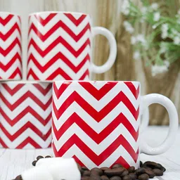 Femora Red & White 6 Pieces Geometric Printed Ceramic Glossy Cups-28