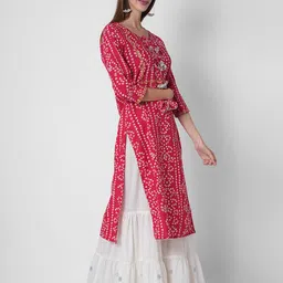 Sanganeri Kurti Bandhani Printed Regular Thread Work Kurta with Sharara image 4
