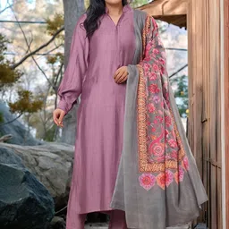 GoSriKi Women Solid Mandarin Collar Kurta with Trousers & Dupatta-picture-36