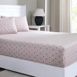 MASPAR Peach Colored Printed Pure Cotton 144TC Double Bed Bedsheet Set 2.75 x 2.24 m-20