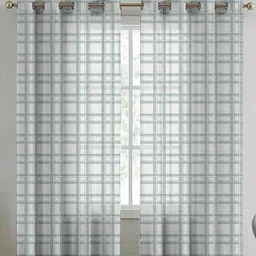 Aura White & Green 2 Pieces Geometric Printed Door Curtain-image-21