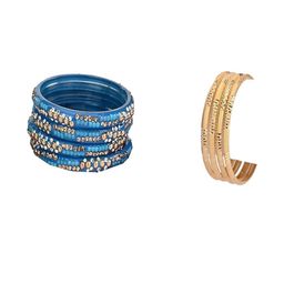 1ST TIME Set Of 8 Blue Alloy Artificial Stones & Beads Bangles-picture-13