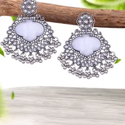 DIVASTRI Silver Plated Kundan Studded Contemporary Drop Earrings-26