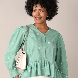 LIMEROAD Women Micro Print Cotton Shirt Style Top-image-1