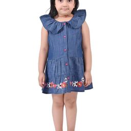 BAESD Floral Embroidered Flutter Sleeve Denim Fit & Flare Dress-image-14