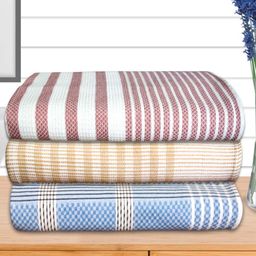 Athom Living Maroon & Blue 3 Pieces Striped Cotton 210 GSM Bath Towels-image-60