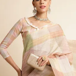 DIVASTRI Striped Pure Linen Chettinad Saree-image-18