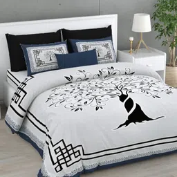 BED-SHEET.COM Blue & White Ethnic Printed 240 TC Cotton King Bedsheet Set 2.54 m x 2.74 m-25