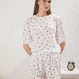 Trendyol Women Printed Round Neck T-shirt & Shorts Night Suit-image-63