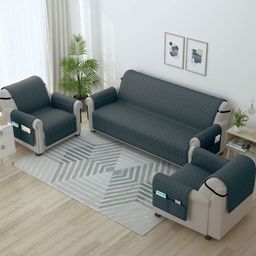 Story@home Grey 3 Pieces Microfiber 5 Seater Sofa Cover With Arms-image-41