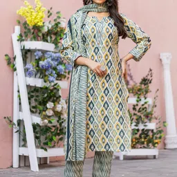 KALINI Women Printed Regular Pure Cotton Kurta with Trousers & With Dupatta-13