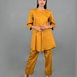 THE BEHRUZ THEORY Golden Ember Round Neck Pleated Tunic With Trousers-picture-8