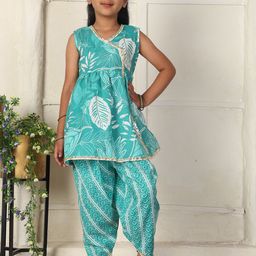 Cutiekins Girls Floral Printed Gotta Patti Kurta With Dhoti Pants-picture-35